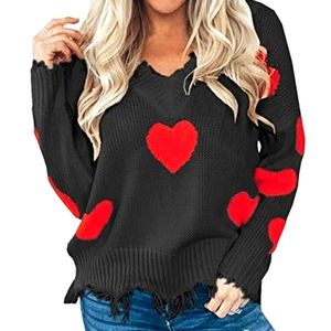 NIB Black Distressed Red Hearts Valentine's Day Sweater ❣️🖤